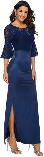 Vista 3 de ENKA Vestido maxi de encaje floral retro para mujer