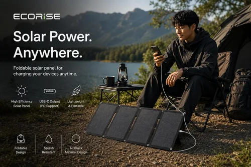 Vista 3 de Cargador de panel solar de 28 W, cargador solar portátil plegable con USB-C y salidas USB-A dobles para teléfonos, tabletas, bancos de energía