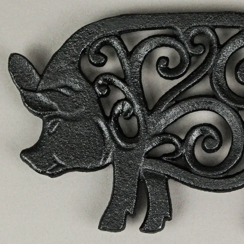 Vista 9 de Juego de 3 salvamanteles negros de hierro fundido para decoración de cocina, gallo, cerdo y vaca, arte decorativo para colgar en la pared, 9