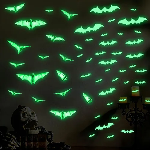 Vista 6 de Adhesivos luminosos de pared para ventana, decoración de fiesta de Halloween, murciélagos