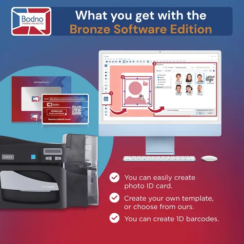 Vista 4 de Bodno Fargo DTC4500e Impresora de tarjetas de identificación de doble cara y suministros completos Software de identificación de paquete - Edición