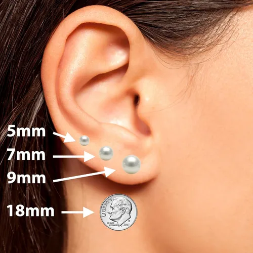 Vista 2 de 0.197-0.394 in Akoya japonesa Cultivada Perla Pendientes Stud para Mujer AAA Blanco Pendientes Plata Sterling Silver Setting - Orien Jewelry