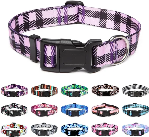 Vista 28 de Mercano - Collar ajustable para perro, patrones de diseño especial, collar de nailon suave cómodo y duradero para perros pequeños, medianos