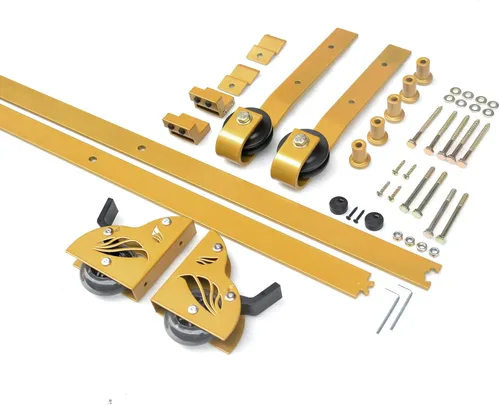 Vista 3 de DIYHD Kit de herramientas de escalera deslizante de 5 pies, sistema de pista rodante con rodillos de suelo de frenado, acabado dorado, escalera