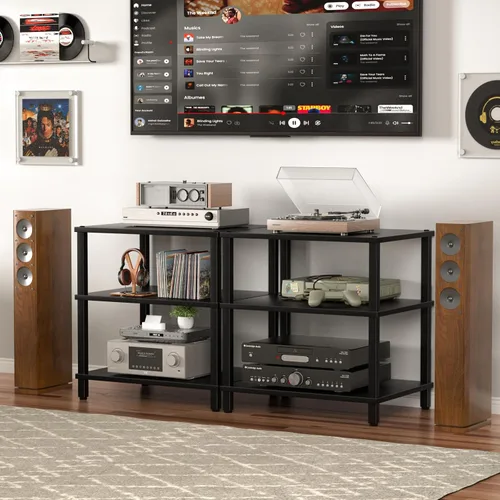 Vista 4 de Soporte para reproductor multimedia AV de 3 niveles, gabinete estéreo, gabinete estéreo moderno, estante de consola de juegos, soporte de TV