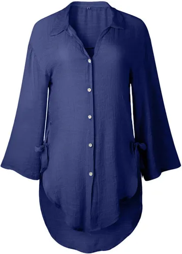 Vista 29 de Camisas de manga larga con botones para mujer, asimétricas, casuales, con cordones, túnica de gran
