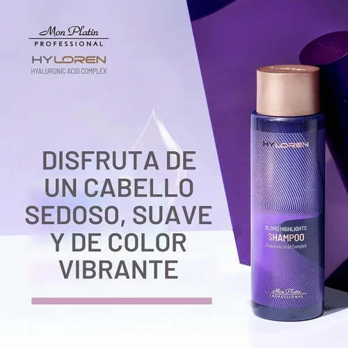 Vista 7 de Mon Platin Professional HYLOREN - Champú para cabello rubio con ácido hialurónico para cabello rubio y con reflejos, champú para cabello rubio, sin