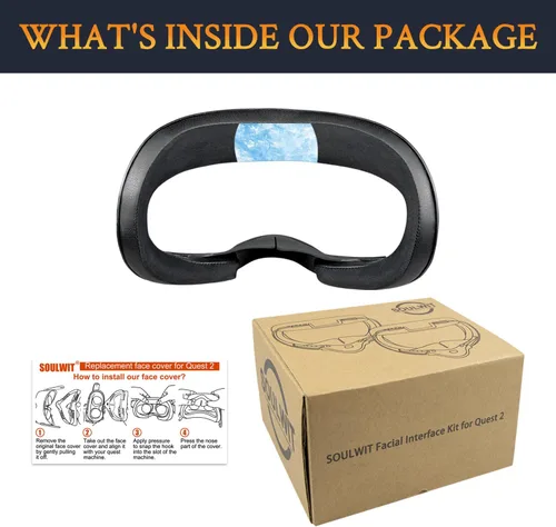 Vista 7 de SOULWIT 1Pcs Face Cushion Cover (Facial Interface) Replacement Kit for Oculus Quest 2, Softer Protein Leather + Cooling Gel, Anti-Leakage Nose Pad