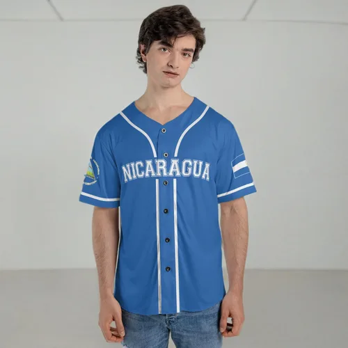 Vista 7 de Camiseta de béisbol de Nicaragua personalizada, camiseta de béisbol de Nicaragua personalizada para hombres y mujeres, camisas nicaragüenses