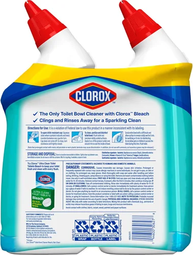 Vista 13 de Clorox Limpiador de inodoro, gel blanqueador adherente, mata el 99.9% de bacterias y virus, niebla oceánica, 24 onzas líquidas, paquete de 2