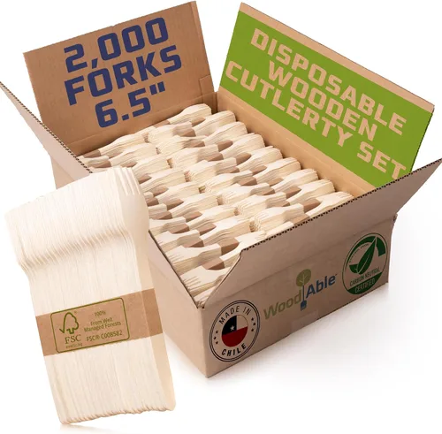 Vista 14 de Juego de cubiertos de madera desechables – 100% compostable para el hogar – 100 tenedores de 6.5 pulgadas, utensilios de bambú alternativos