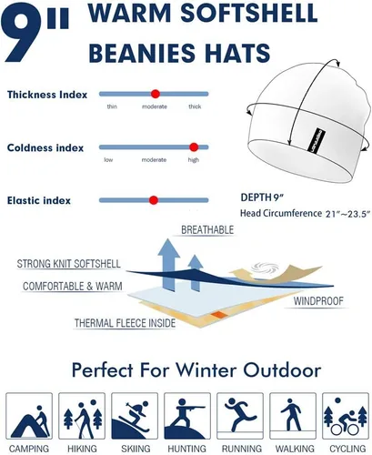 Vista 2 de EMPIRELION Gorro de invierno Softshell con forro polar para correr, 9 pulgadas, gorra táctica térmica, para hombre y mujer