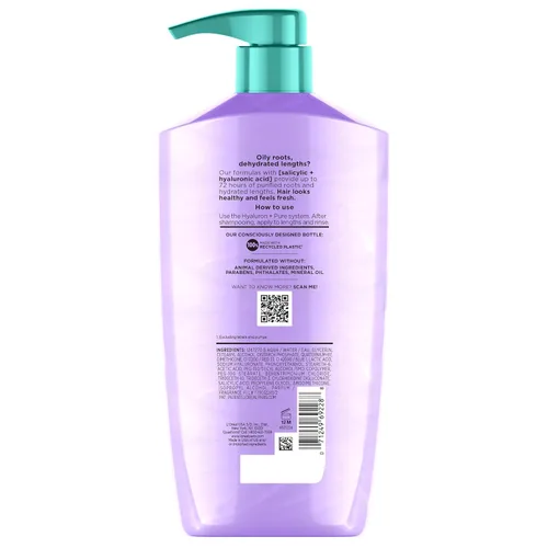Vista 10 de L'Oreal Paris Elvive Hyaluron + Pure 72H Acondicionador rehidratante para cabello graso, acondicionador para cabello con ácido salicílico y ácido
