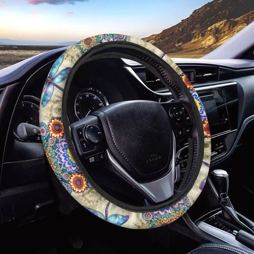Vista 29 de FOR U DESIGNS Funda de volante con estampado de alpaca, antideslizante, suave, ajuste universal, protector de volante de automóvil de 15 pulgadas