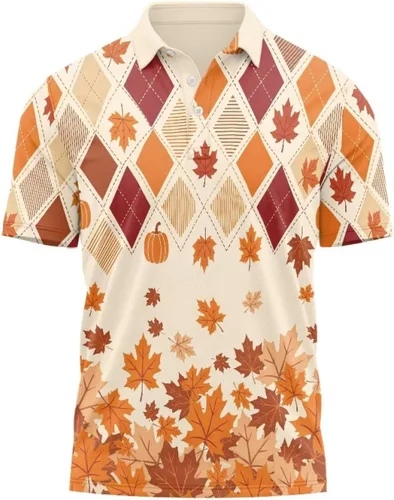 Vista 22 de HUGS IDEA Camiseta casual retro para hombre, diseño de calavera de manga corta Nota musical de hoja de otoño