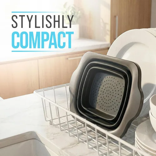 Vista 2 de Comfify Colador sobre el fregadero con asas, elegante colador de cocina de plástico negro para pasta, verduras y frutas, diseño que ahorra espacio