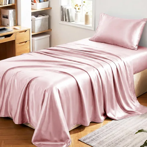 Vista 38 de Juego de sábanas de satén CozyLux de microfibra sedosa con bolsillo profundo, sábana bajera plana y fundas de almohada, suave y suave