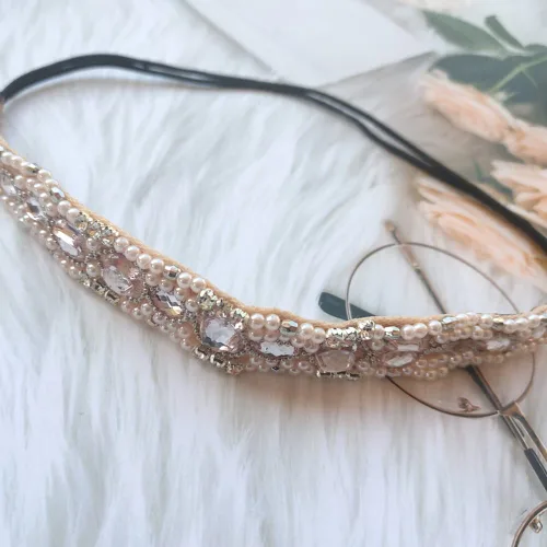 Vista 4 de Honkenda Diademas hechas a mano con diamantes de imitación de cristal para mujer, diseño bohemio, elástico, a la moda, bandas para el cabello