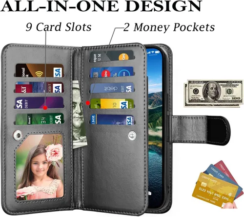 Vista 2 de Funda tipo cartera para iPhone 15 Pro, funda para iPhone 15 Pro, funda de piel sintética con soporte para tarjetas de crédito