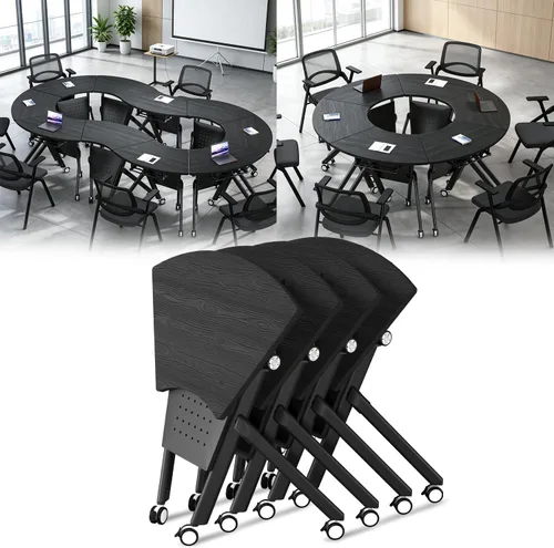 Vista 29 de 2Pack Folding Conference Table, 47.2in Modular Training Table with Wheels Grey