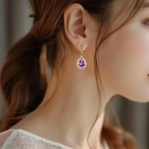Vista 224 de Aretes colgantes de plata de ley con diseño de árbol de la vida, flor, abeja, animales, gato, colibrí, piedra lunar, turquesa, aretes con cierre