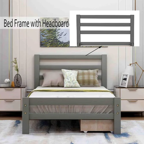 Vista 5 de Base de cama con 2 cajones, base de cama moderna de plataforma de madera con cabecero para niños, adolescentes y adultos, base de colchón Camas, sin