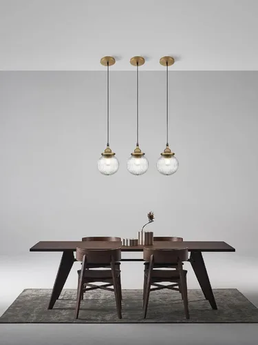 Vista 8 de Yosoan Lámpara colgante vintage de 1 luz, lámpara colgante de cocina, con cable individual, de lujo, retro, texturizada, a rayas, redonda, pantalla