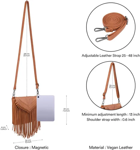 Vista 3 de HDE - Bolso de piel sintética para mujer, diseño de flecos