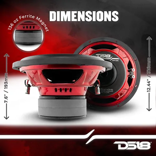 Vista 3 de DS18 GEN-XX12.4DHE - Subwoofer para automóvil de alta excursión de 12 pulgadas, 1000 vatios, bobina de voz dual máxima, 4+4 ohmios (1 altavoz)