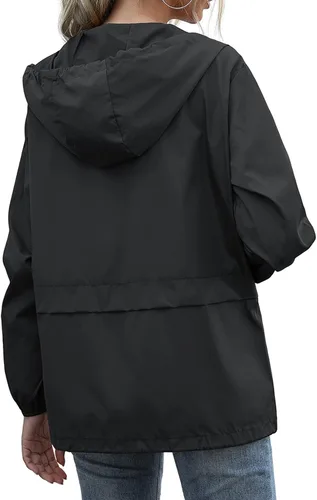Vista 6 de Chubasqueros para mujer, rompevientos, impermeable, ligera, con capucha, para exteriores, tallas S-XXL