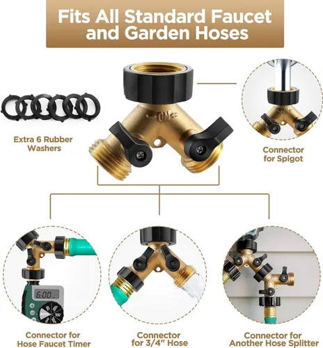 Vista 3 de Ipow Conector adaptador para manguera de jardín, separador Y + 7 arandelas de hule para manguera con cómodo agarre.