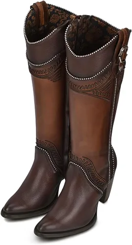 Vista 7 de Cuadra Botas altas de mujer en piel bovina con cremallera marrón