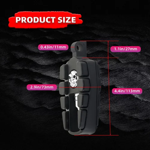 Vista 3 de FATECIM Estriberas de calavera para motocicleta, reposapiés para motocicleta, mini tablas de suelo con adaptadores de montaje macho y goma