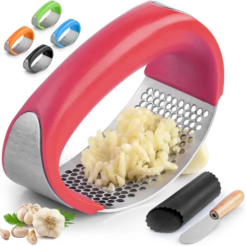 Vista 10 de Zulay Kitchen Juego de Prensador de Ajo Balancín de Acero Inoxidable - Picador de Ajo Premium Triturador de Ajo - Nuevo Triturador de Ajo Innovador