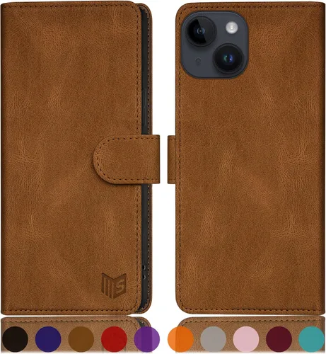 Vista 13 de SUANPOT Funda protectora tipo cartera con función atril para iPhone 15 de 6.1 pulgadas, con soporte para tarjetas de crédito RFID, funda de piel