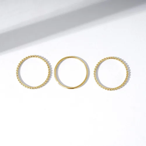 Vista 4 de Tienda Essentials Juego de 3 anillos apilables de plata esterlina chapada en oro de 14 quilates o rodio
