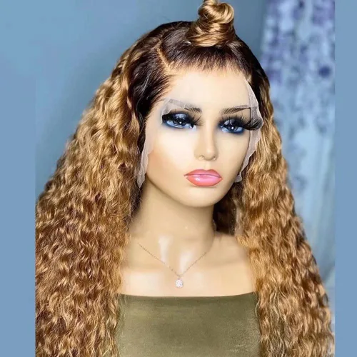 Vista 5 de Pelucas de cabello humano brasileño Remy brasileño con encaje frontal transparente HD de 13 x 6 pulgadas, color rubio miel, para mujeres negras, sin