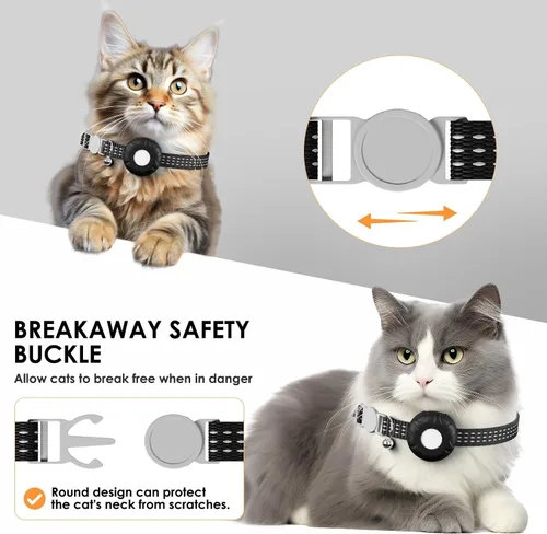 Vista 5 de Rastreador de gatos, collar con hebilla elástica de seguridad, funciona con cualquier collar, rastreador GPS para gatos, compatible con Apple Find
