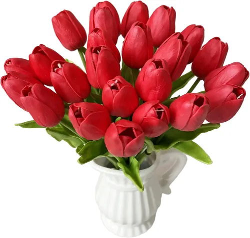 Vista 13 de UKELER Tulipanes artificiales a granel, 24 piezas de corona de bricolaje de tacto real, flores de tulipán artificiales para el hogar, cocina, boda