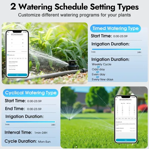 Vista 7 de Temporizador de agua WiFi de 2 zonas, entrada de latón, temporizador de aspersor para manguera de jardín, control remoto por aplicación