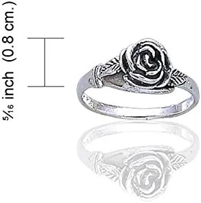 Vista 4 de Anillo pequeño de plata de ley con detalle de rosa (tamaños 3, 4, 5, 6, 7, 8, 9, 10, 11, 12, 13, 14, 15)