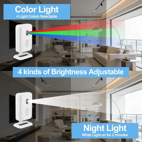 Vista 3 de Timbre de puerta con sensor de movimiento, funciona con pilas, sensor de movimiento para negocios, alarma inalámbrica con detector de movimiento