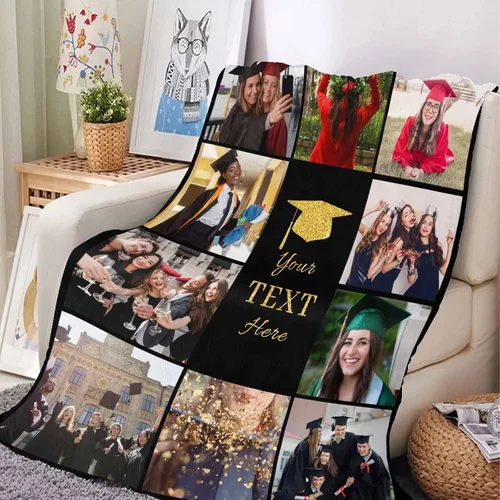 Vista 4 de Artsadd Mantas de graduación personalizadas con fotos, texto, mantas de graduación personalizadas de clase de 2026, manta de franela personalizada