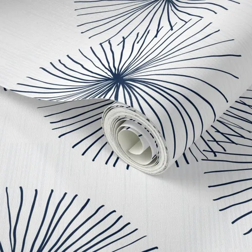 Vista 2 de Spoonflower Mid Century Mod Pre-Pasted Removable Wallpaper Roll 24" x 36" Circle Snowflake Minimalist Dark Blue Self-adhesive, removable and