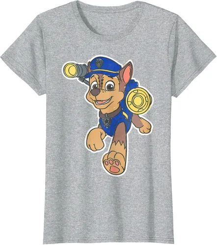 Vista 26 de Paw Patrol Chase Character Patch - Camiseta negra de manga corta con cuello redondo y ajuste clásico, talla S Negro