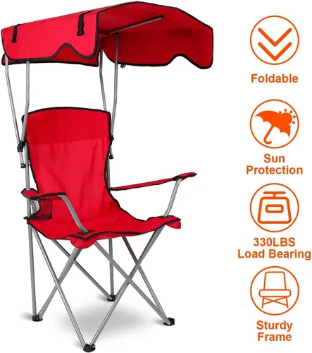 Vista 8 de iMounTEK Silla de campamento plegable con toldo para campamento con sombra, protección solar, sillón reclinable con bolsa de transporte, asiento