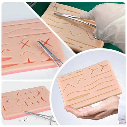 Vista 8 de Almohadilla de práctica de sutura realista de silicona de tres capas con 14 heridas precortadas, el mejor regalo para entrenamiento de estudiantes