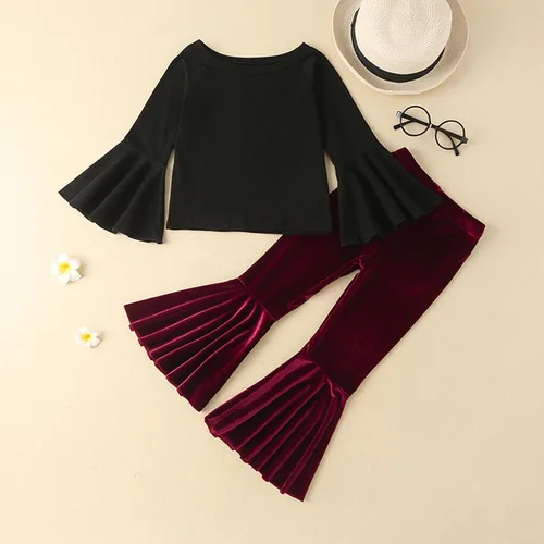Vista 2 de TBUIALL Ropa para niñas pequeñas, para otoño, invierno, algodón sólido, manga larga, a juego, para mamá y niña