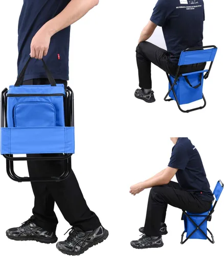 Vista 6 de LEADALLWAY Silla de Pesca con Bolsa Enfriadora Taburete de Pesca Compacto Silla de Camping Plegable