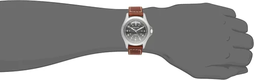 Vista 3 de Hamilton H64455533 reloj automático de acero inoxidable, serie Khaki King, con correa de cuero marrón de hombre